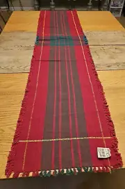 NWT Christmas Table Runner Herberger's fringed red green metallic gold 70x15