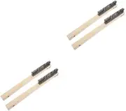 NOLITOY 2sets Protect Your Hands Long Wooden Handle Pizza Brush for BBQ Oven Cleaning Sturdy Wire Brush Scraper 2pcs*2