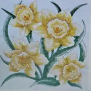 Spring Daffodil Sketch Yellow Flowers HAND Towel SET Embroidered
