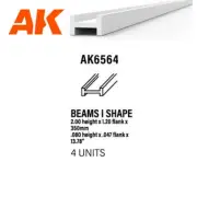 AK Styrene Beams I Shape (height 2.0, flank 1.2, length 350mm, 4pcs)