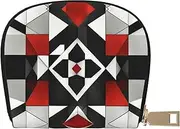 [JEJEA] Abstract Geometric Pattern Print Credit Card Holder Wallet, Small Card Holder Wallet with Zipper,Leather Card Holder, White, One Size
