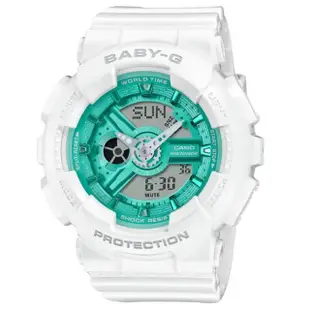 【CASIO 卡西歐】G-SHOCK 季節限定冬日光彩 色彩繽紛 經典雙顯手錶 綠白 BA-110XWS-7A_43.4mm