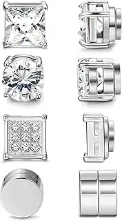 [LYLYMIMI] 4 Pairs Stainless Steel Magnetic Stud Earrings for Men Women Gold Silver CZ Non-Piercing Clip On Stud Earrings Set 6MM