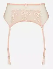 Mimi Holliday Camelia Vtg French Ribbon Embroidery Petal Nude Suspender ~ XS