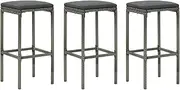 Bar Stools with Cushions 3 pcs Grey Poly Rattan Outdoor Furniture Set