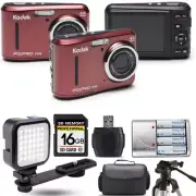Kodak PIXPRO FZ43 Digital Camera (Red) + Extra Battery + LED - 16GB Kit