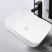 Round Ceramic Basin Vanity Sink Modern Bathroom Sink Bowl for Vanity, Above Counter or Hand Wash High Gloss White Ceramic Basin (500x400x140mm)