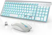 J JOYACCESS Wireless Keyboard and Mouse Combo with 7 Silver+White Backlit
