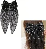 Black Glitter Large Hair Bows for Women Girls Bows Hair Clips Ribbon Sparky Bowknot Hair Clip Sequin Bow Hair Accessories for Women Bowknot Hair Barrettes Hair Bow Ribbons