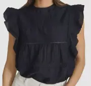 $275 Reiss Women's Blue Simone Flutter Sleeve Blouse Silk Top Size 4