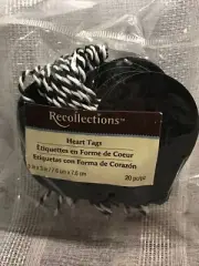 RECOLLECTIONS Heart Tags NEW. 20 tags with strings. black 3”x3” Gift tags Craft