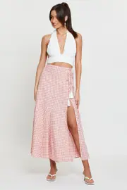 Check Maxi Skirt High Waist Front Split - Size 10, Women's Maxi Front Split