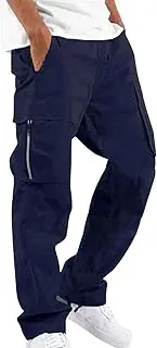 [Generic] Mens Cargo Pants Work Hiking Pants Casual Baggy Joggers Lightweight Straight Workout Sweatpants with Zipper Pockets