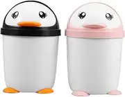 Homoyoyo 2pcs Kawaii Penguin Desk Waste Bin Mini Garbage Can Small Desk Organizer for Home Office and Girls Room