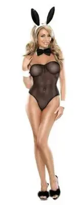 Magic Silk Bunny Costume 4 pc set Ears Bow Tie Mesh Suit & Wrist Cuffs 2XL