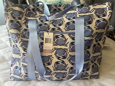 NEW! Vera Bradley Lighten Up LARGE Family Tote/Beach Bag- Feelin’ Crabby Blue/Wh