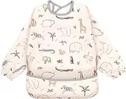 Little Dimsum Mess-Proof Baby Bibs|Infant Toddler Long Sleeve Waterproof Feeding Smock|Catching Food & Wipe Clean(zoo)