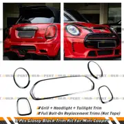 FOR 14-21 MINI COOPER F55 F56 F57 GLOSS BLACK GRILL + HEADLIGHT+ TAILLIGHT TRIM (for: Mini)