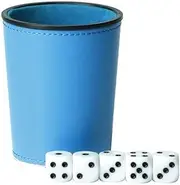 TX GIRL Leather Mini Dice Cup with 5 Dice Craps Sets KTV Drinking Board Game Gambling Dice Box Round Small Dice Cup (Color : Sky Blue)
