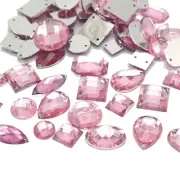 100 Pink Flatback Acrylic Sewing Rhinestone Assorted Shape Sew on Diamante Gems