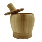 Wooden Mortar and Pestle Set with Lid for Grinding Spices Garlic Herb Ginger
