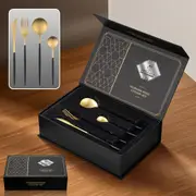 24PCs Stainless Steel Cutlery Dinner Tableware Set Gold Black Knife Fork Spoon