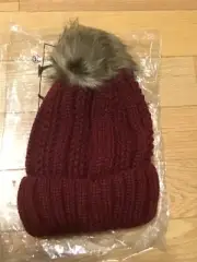 c.c exclusives burgundy pom pom hat ribbed New with tags OS