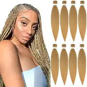 SOKU Pre Stretched Braiding Hair Extensions 24 Inch - 8 Packs Strawberry Honey Blonde Box Braids Synthetic Professional Crochet EZ Braid Neat Yaki Texture Hot Water Setting