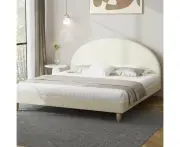 Teddy Millie Beige Fabric Round Bed | Arched Cushioned Touch Beige Upholstered Premium Fabric Bed Frame