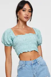 Print Peplum Top Short Sleeve Crop - Size 14, Women's Peplum