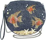 [MARY FRANCES] Filter Beaded Goldfish Tank Crossbody Handbag, Blue