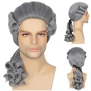 Hair Grey Colonial Wig Mens Powdered Wig for Cosplay Judge Lawyer Wig Funny Wigs Halloween Wigs