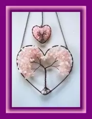 ROSE QUARTZ SUNCATCHER, Tree of Life Crystal Suncatcher, DOUBLE HEART Suncatcher