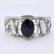 Vintage Black Onyx and Baroque Pearl Cuff Bracelet in Sterling Silver