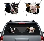 Cow Car Sticker Animal Crack Car Decals 2 Pcs Funny Cow Window Clings Vinyl Static Sticker Realistic Pet Waterproof Truck Farm Auto Decoration