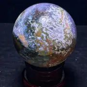 TOP 423G Natural Polished Moss Agate Crystal Sphere Ball Healing A373