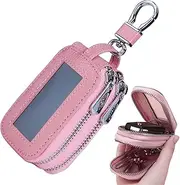 [Generic] Double Zipper Car Key Bag, Key Fob Protector | Car Key Chain Bag, Car Remote Key Bag, Leather Key Coin Holder Keyring, PU Leather Key Fob Protection, Large Capacity Key Coin Holder Keyring for, M