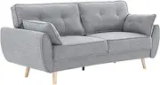 [Sarantino] 3 Seater Modular Linen Fabric Sofa Bed Couch Futon Suite - Light Grey