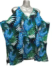 BNWT Womens Sz 14 Autograph Brand Forest Feather Open Shoulder Tunic Top RRP $60