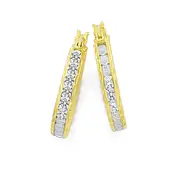 9ct Gold, Cubic Zirconia Channel Set Hoops 14mm in Clear