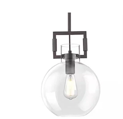 JAZAVA 1-Light Globe Oil-Rubbed Bronze Glass Shade Pendant