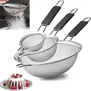 iDopick Fine Mesh Strainers Set of 3,Stainless Steel Strainers Wire Sieve Sifter with Insulated Handle Strainers for Kitchen Gadgets Tools Baking Tools Colander, Food Preparation, Flour Sifter, Rice
