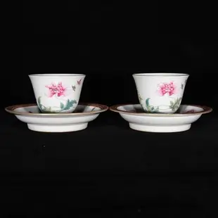 清乾隆琺瑯彩花蝶紋托盤杯，托：2.5×12.5 cm 杯 5.3×6.7 cm，:40002 琺瑯彩 青花 粉彩