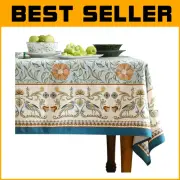 Designer Floral Rectangular Tablecloth - Wrinkle-Free Blue Linen Beauty