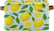 Sliced Yellow Lemons Light Blue Organizer Bins with Handle, Collapsible Nursery Room Organizer Storage