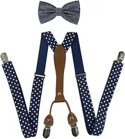 [CENZICOM] Men Suspenders and Bowtie Set, 4 Clips Elastic X Band Suspenders + Bowtie For Wedding, Formal Event