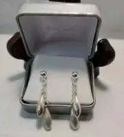 Vintage JcPenny Silver Plated Teardrop Shaped Dangle Earrings Italy 2" Drop New