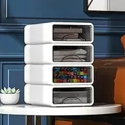 Fohouse Desk Organizer with Drawers, Stackable Desktop Organizer Desk Accessories Plastic Desktop Storage Box, Desktop Drawer for Craft Storage, Desk Storage Box for Office, School, Home (4PCS)