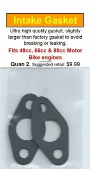 49cc, 66cc & 80cc Motorbike Intake Manifold Gasket 2 Pack NIP