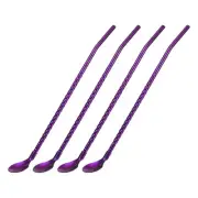 4Pcs 8.6" Stainless Steel Spoon Straws Reusable Twist Handle Spoon, Purple